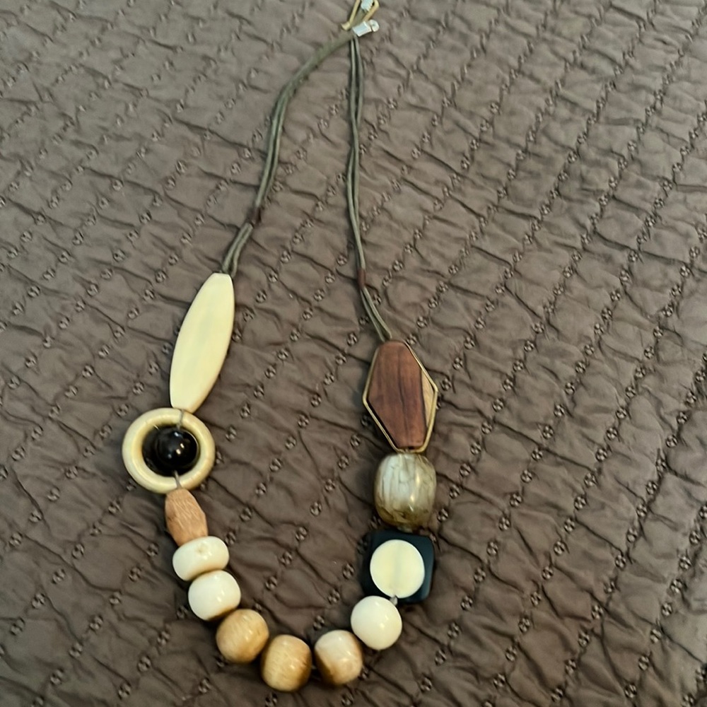 Necklace by Chicos. Beads and leather. 13 inches.
